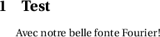 
\documentclass[french]{article}
\usepackage[utf8]{inputenc}
\usepackage[T1]{fontenc}
\usepackage{fourier}
\usepackage{babel}
\pagestyle{empty} 
\begin{document}
\section{Test}
Avec notre belle fonte Fourier !
\end{document}
